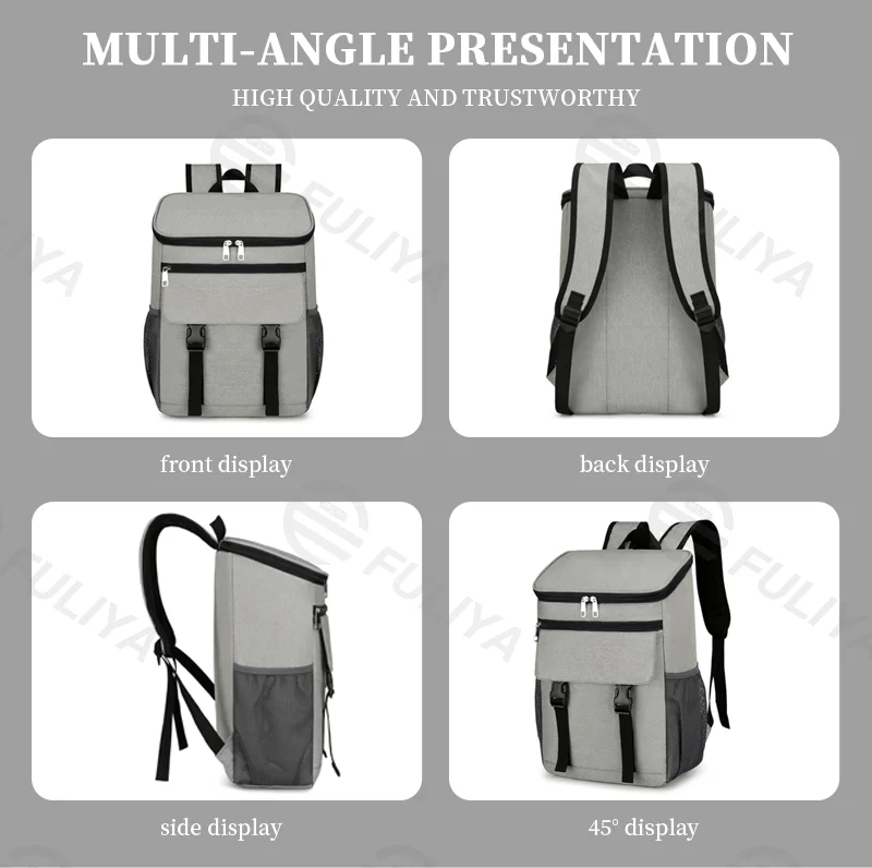 Guangzhou Fuliya Industry Co.,Ltd C-81009 Outdoor insulated cooler backpack, foil lining, large capacity, waterproof easy-clean lining, S-curve straps, and breathable back pad - for picnics, camping, and lunch.