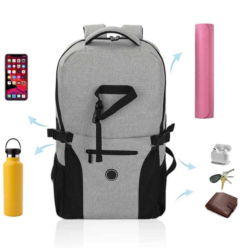 Guangzhou Fuliya Industry Co.,Ltd C-81011 Yoga travel backpack, water-resistant, large capacity, laptop compartment, front zipper pocket, side mesh pockets, and breathable back mesh - external yoga mat attachment for yoga, fitness, and outdoor.