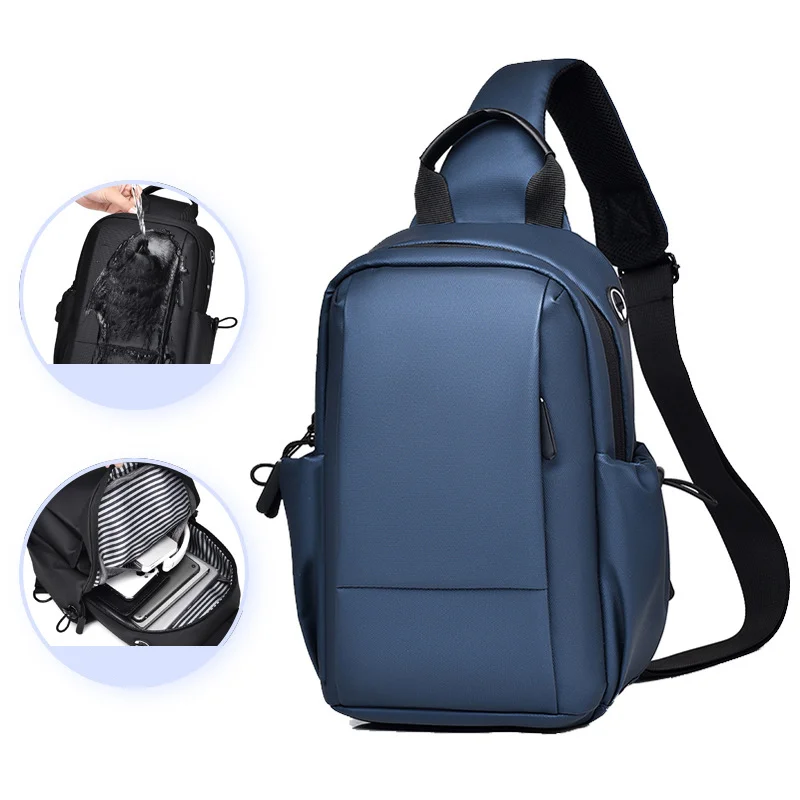 Guangzhou Fuliya Industry Co.,Ltd C-81012 Men's chest bag, water-resistant, large capacity, detachable adjustable strap, front zipper pocket, side pocket, and metal swivel buckle - left/right shoulder switchable for casual, travel, and outdoor.