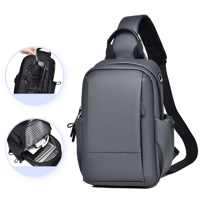 Guangzhou Fuliya Industry Co.,Ltd C-81012 Men's chest bag, water-resistant, large capacity, detachable adjustable strap, front zipper pocket, side pocket, and metal swivel buckle - left/right shoulder switchable for casual, travel, and outdoor.