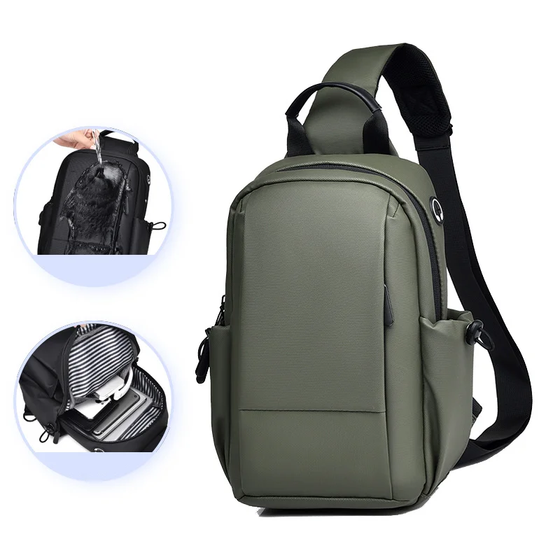 Guangzhou Fuliya Industry Co.,Ltd C-81012 Men's chest bag, water-resistant, large capacity, detachable adjustable strap, front zipper pocket, side pocket, and metal swivel buckle - left/right shoulder switchable for casual, travel, and outdoor.