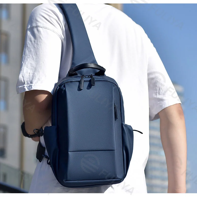 Guangzhou Fuliya Industry Co.,Ltd C-81012 Men's chest bag, water-resistant, large capacity, detachable adjustable strap, front zipper pocket, side pocket, and metal swivel buckle - left/right shoulder switchable for casual, travel, and outdoor.