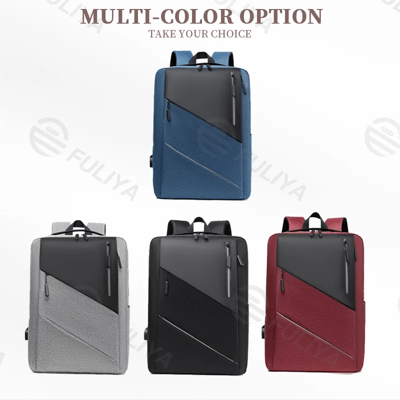 Guangzhou Fuliya Industry Co.,Ltd C-81015 Stylish lightweight backpack, water-resistant, large capacity, laptop compartment, external USB port, comfortable handle, and breathable shoulder straps - for commuting, travel, and casual use.