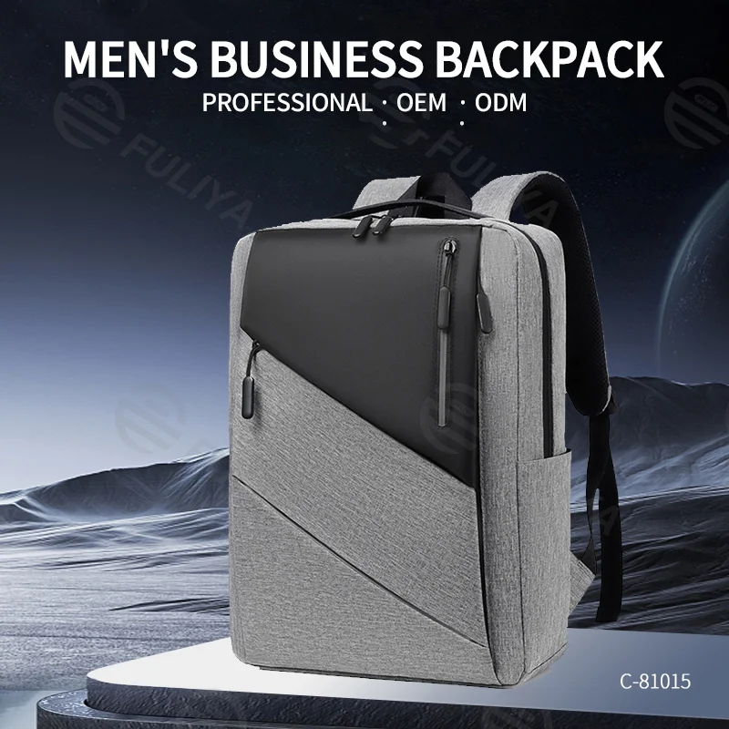 Guangzhou Fuliya Industry Co.,Ltd C-81015 Stylish lightweight backpack, water-resistant, large capacity, laptop compartment, external USB port, comfortable handle, and breathable shoulder straps - for commuting, travel, and casual use.
