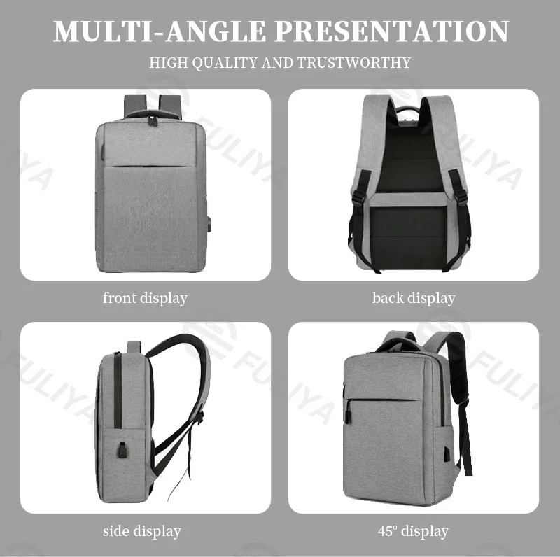 Guangzhou Fuliya Industry Co.,Ltd C-81016Men's business laptop backpack, water-resistant, large capacity, external USB port, and luggage strap, customizable logo - for commuting, business trips, and travel.