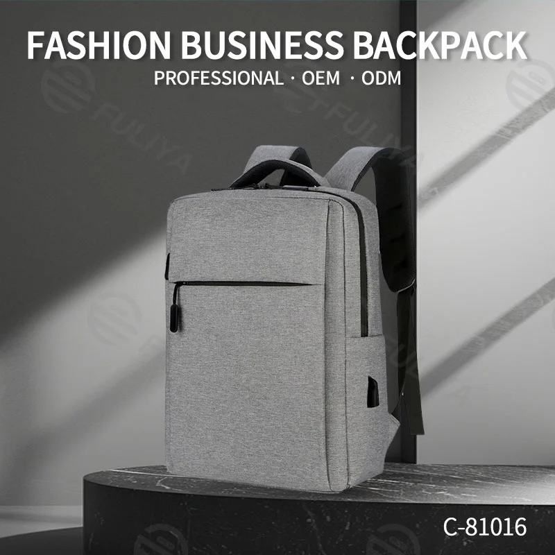 Guangzhou Fuliya Industry Co.,Ltd C-81016Men's business laptop backpack, water-resistant, large capacity, external USB port, and luggage strap, customizable logo - for commuting, business trips, and travel.