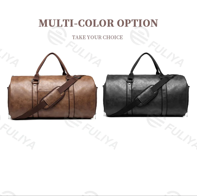 Guangzhou Fuliya Industry Co.,Ltd C-81017 Men's suit travel bag, water-resistant leather, 50L, hanging suit design, shoe compartment, multi-pockets, and luggage strap - converts into a duffel for business trips and travel.
