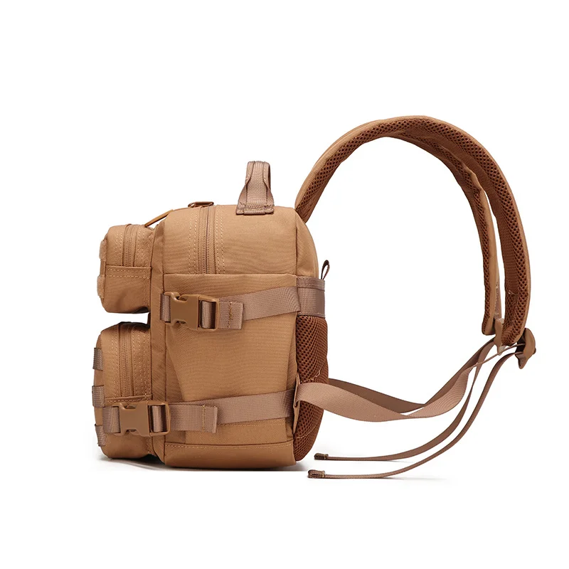 Guangzhou Fuliya Industry Co.,Ltd C-81019 9L mini tactical backpack, large capacity, MOLLE attachment, Velcro, bottle mesh pockets, adjustable buckles, and honeycomb breathable back panel - for outdoor, commuting, cycling, and travel.