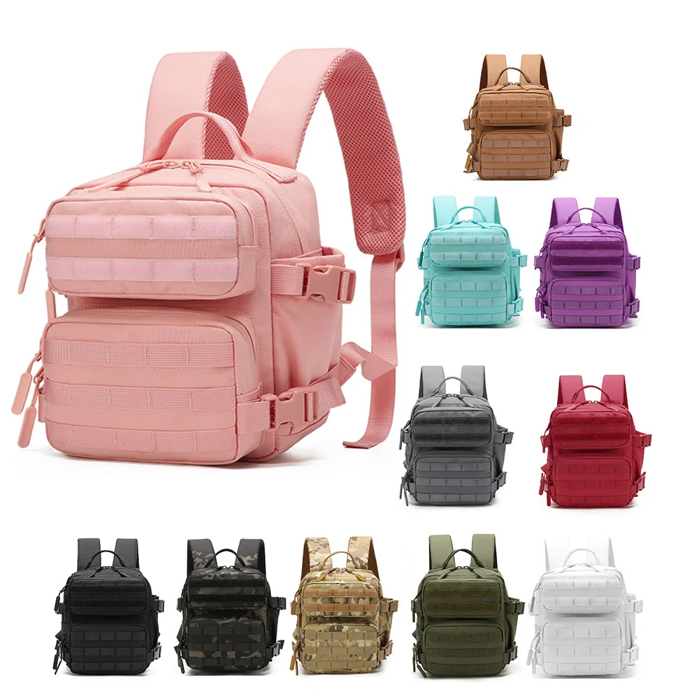 Guangzhou Fuliya Industry Co.,Ltd C-81019 9L mini tactical backpack, large capacity, MOLLE attachment, Velcro, bottle mesh pockets, adjustable buckles, and honeycomb breathable back panel - for outdoor, commuting, cycling, and travel.