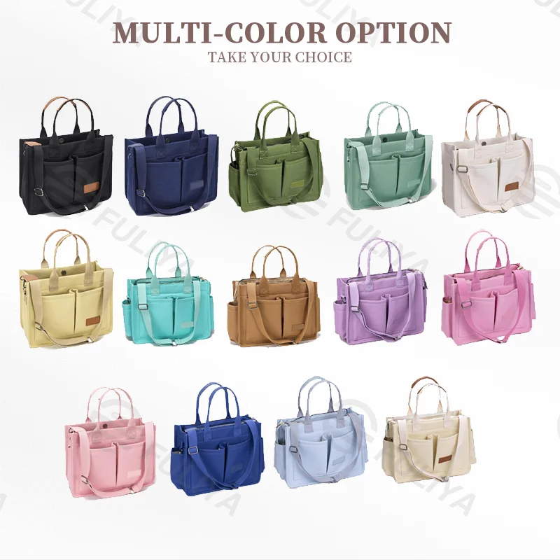 Guangzhou Fuliya Industry Co.,Ltd C-81020 Women's canvas tote bag, water-resistant, large capacity, fits 15.3" laptop, bottle, umbrella, and books, multi-layer pockets, comfortable handle, and detachable strap - for commuting, work, and travel.