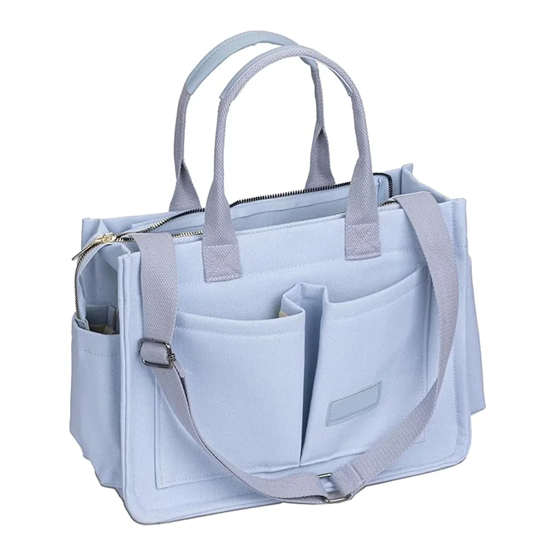 Guangzhou Fuliya Industry Co.,Ltd C-81020 Women's canvas tote bag, water-resistant, large capacity, fits 15.3" laptop, bottle, umbrella, and books, multi-layer pockets, comfortable handle, and detachable strap - for commuting, work, and travel.