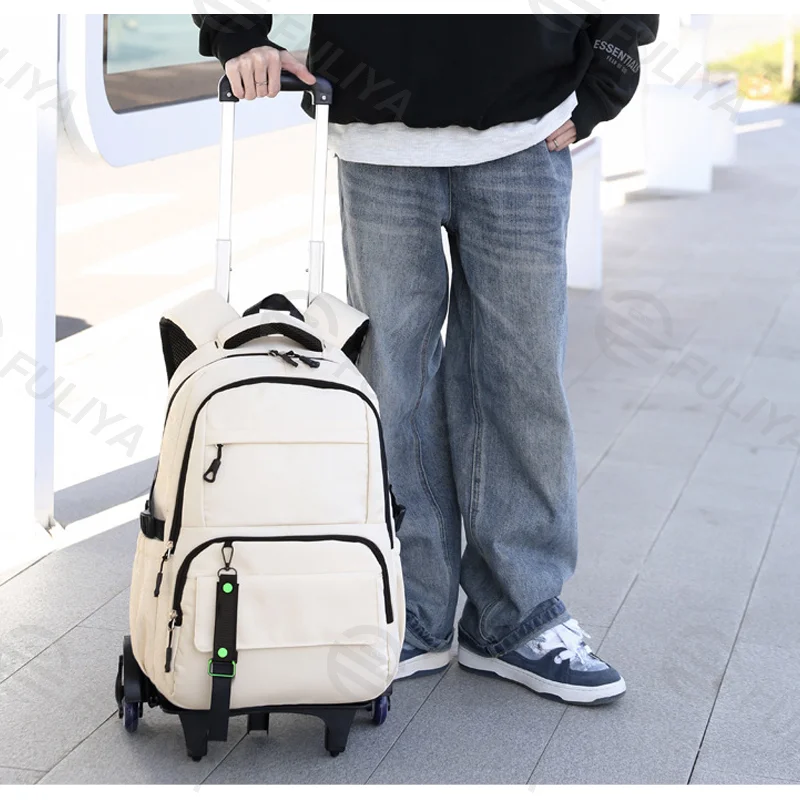 Guangzhou Fuliya Industry Co.,Ltd C-81022 Detachable trolley backpack, large capacity, waterproof fabric, 6-wheel stair-climbing, dual zipper, and adjustable straps - trolley or backpack carry for students and travel.