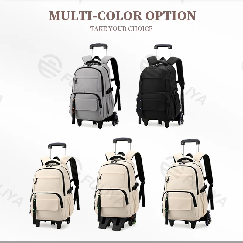 Guangzhou Fuliya Industry Co.,Ltd C-81022 Detachable trolley backpack, large capacity, waterproof fabric, 6-wheel stair-climbing, dual zipper, and adjustable straps - trolley or backpack carry for students and travel.