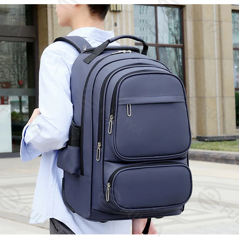 Guangzhou Fuliya Industry Co.,Ltd C-81023 Waterproof trolley backpack, large capacity, fits 15.6" laptop, hidden pull rod, hidden shoulder straps, comfortable handle, and anti-theft back pocket - trolley or backpack carry for business, travel, and school.