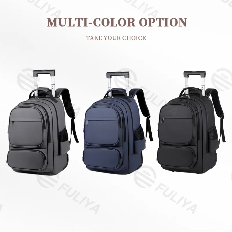 Guangzhou Fuliya Industry Co.,Ltd C-81023 Waterproof trolley backpack, large capacity, fits 15.6" laptop, hidden pull rod, hidden shoulder straps, comfortable handle, and anti-theft back pocket - trolley or backpack carry for business, travel, and school.