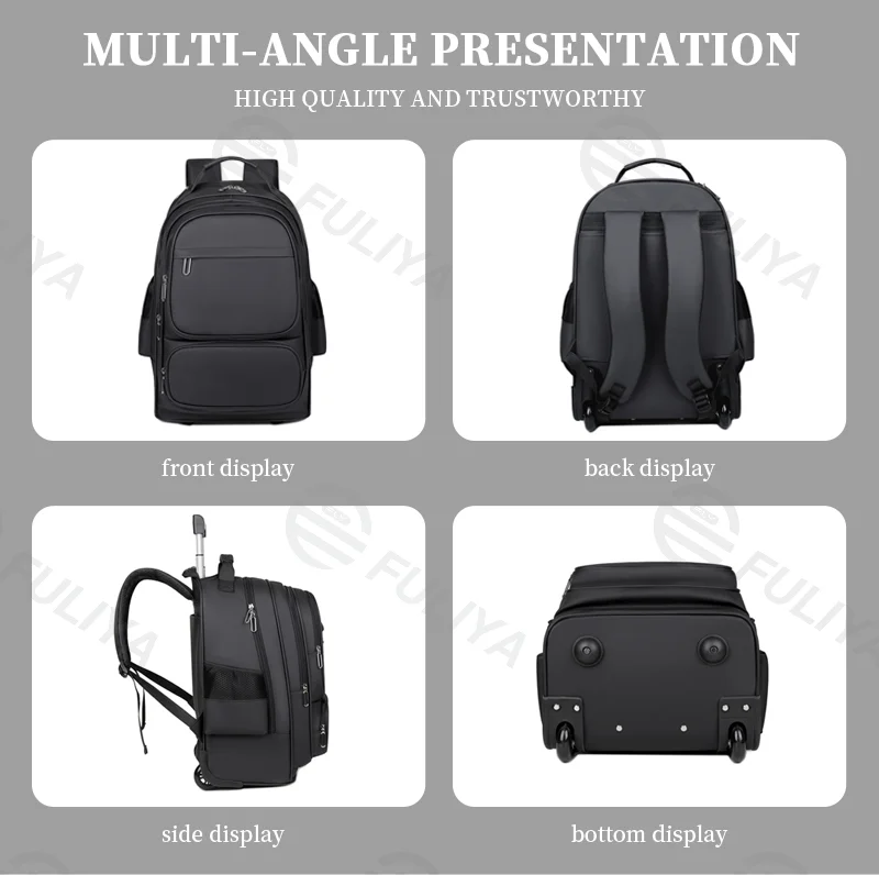 Guangzhou Fuliya Industry Co.,Ltd C-81023 Waterproof trolley backpack, large capacity, fits 15.6" laptop, hidden pull rod, hidden shoulder straps, comfortable handle, and anti-theft back pocket - trolley or backpack carry for business, travel, and school.