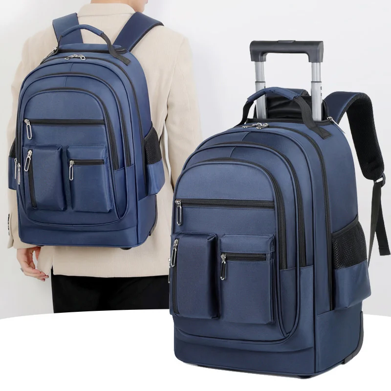 Guangzhou Fuliya Industry Co.,Ltd C-81024 Trolley backpack, water-resistant, large capacity with pockets, dual zipper, silent wheels, 2-stage pull rod, and hidden shoulder straps - trolley or backpack carry for students, business trips, and travel.