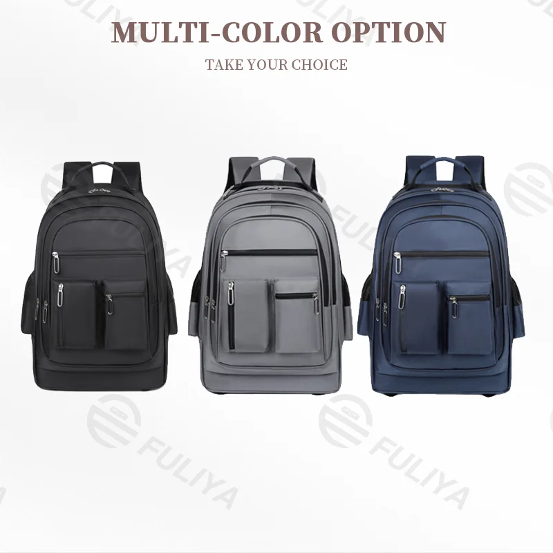 Guangzhou Fuliya Industry Co.,Ltd C-81024 Trolley backpack, water-resistant, large capacity with pockets, dual zipper, silent wheels, 2-stage pull rod, and hidden shoulder straps - trolley or backpack carry for students, business trips, and travel.