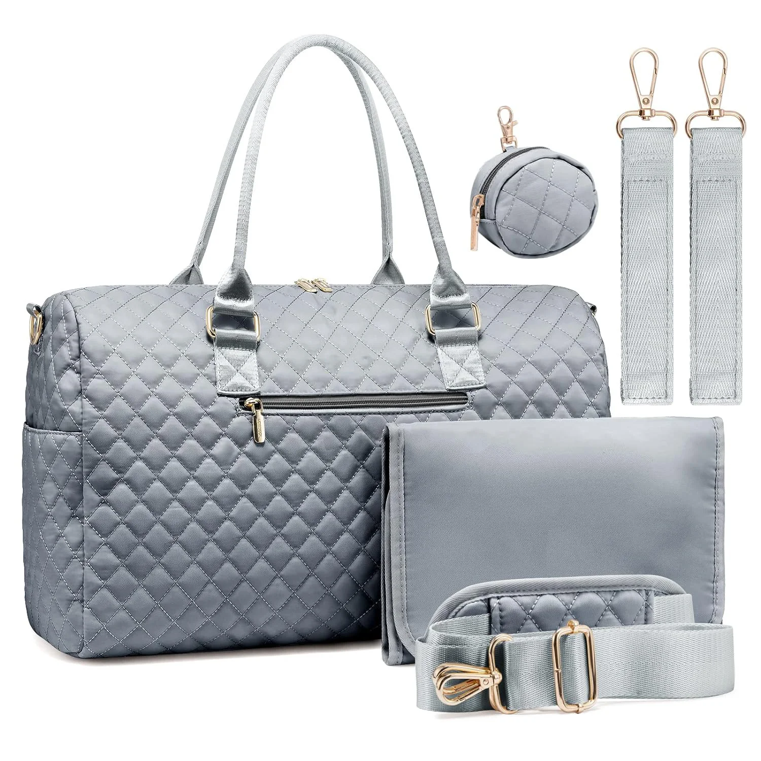Guangzhou Fuliya Industry Co.,Ltd C-81027  Large-capacity mommy travel bag, water-resistant, multi-pocket, changing pad, pacifier case, insulated bottle pocket, detachable strap, and luggage strap - for baby outings and travel.