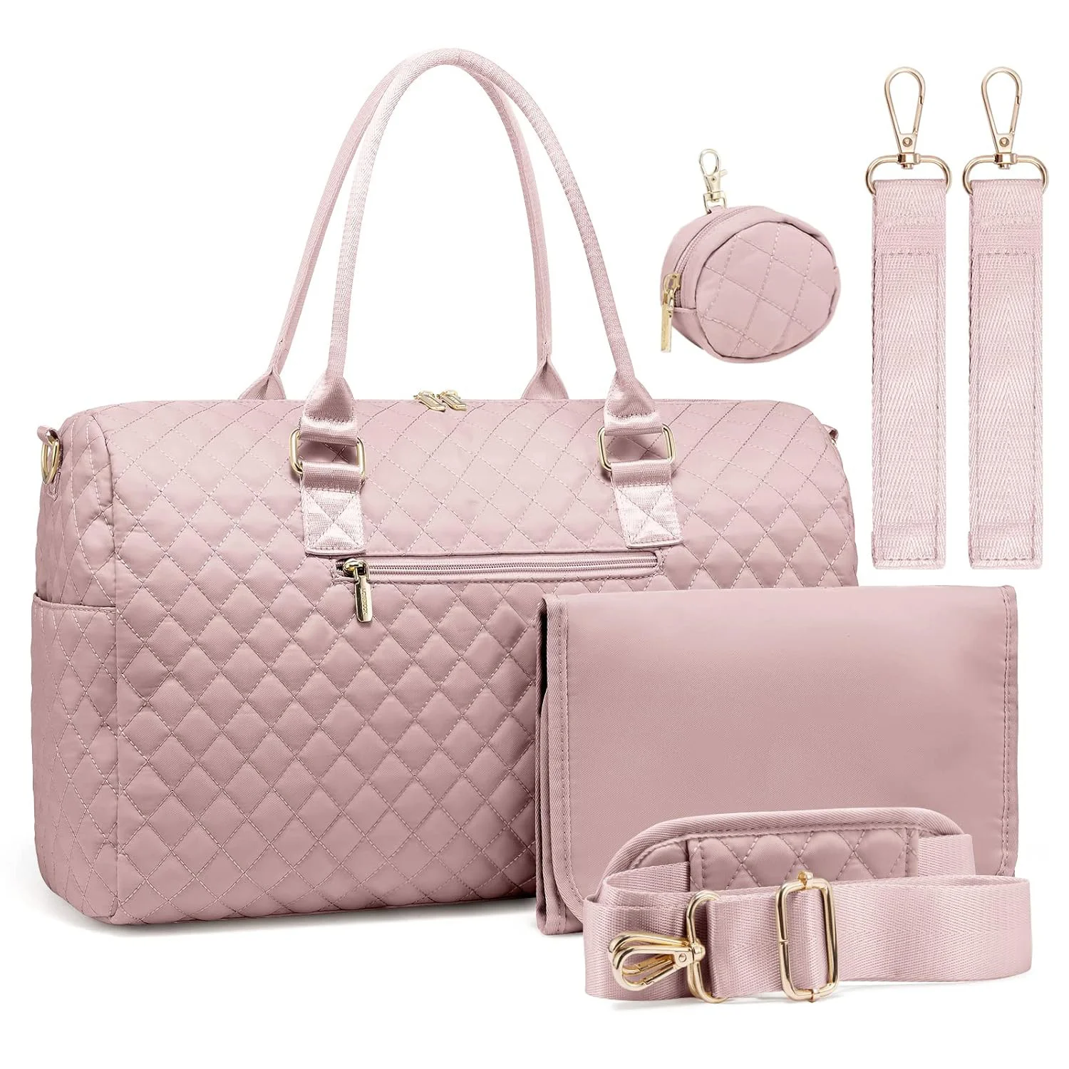 Guangzhou Fuliya Industry Co.,Ltd C-81027  Large-capacity mommy travel bag, water-resistant, multi-pocket, changing pad, pacifier case, insulated bottle pocket, detachable strap, and luggage strap - for baby outings and travel.