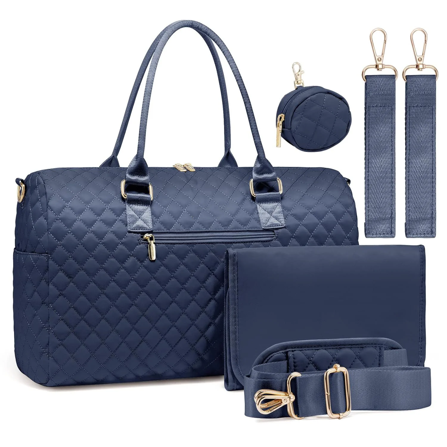 Guangzhou Fuliya Industry Co.,Ltd C-81027  Large-capacity mommy travel bag, water-resistant, multi-pocket, changing pad, pacifier case, insulated bottle pocket, detachable strap, and luggage strap - for baby outings and travel.