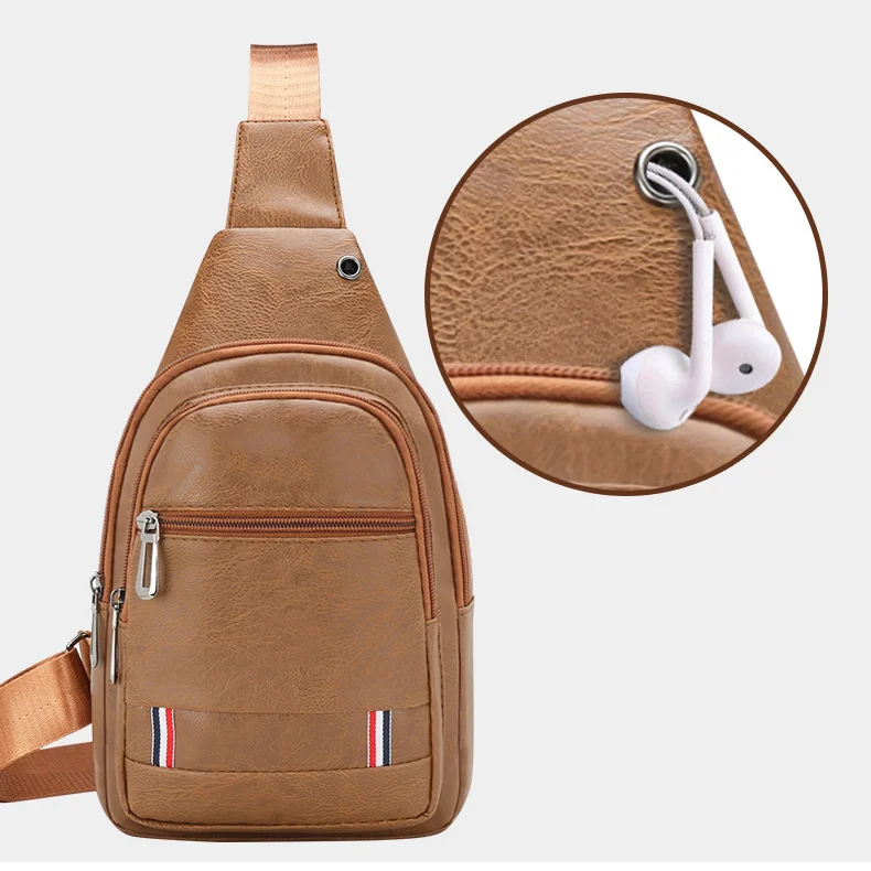 Guangzhou Fuliya Industry Co.,Ltd C-81030 Men's PU chest bag, water-resistant, large capacity with pockets, smooth zipper, adjustable strap, headphone jack, and front zipper pocket - crossbody or chest carry for casual, sports, and outdoor.