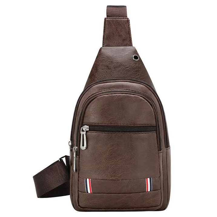 Guangzhou Fuliya Industry Co.,Ltd C-81030 Men's PU chest bag, water-resistant, large capacity with pockets, smooth zipper, adjustable strap, headphone jack, and front zipper pocket - crossbody or chest carry for casual, sports, and outdoor.