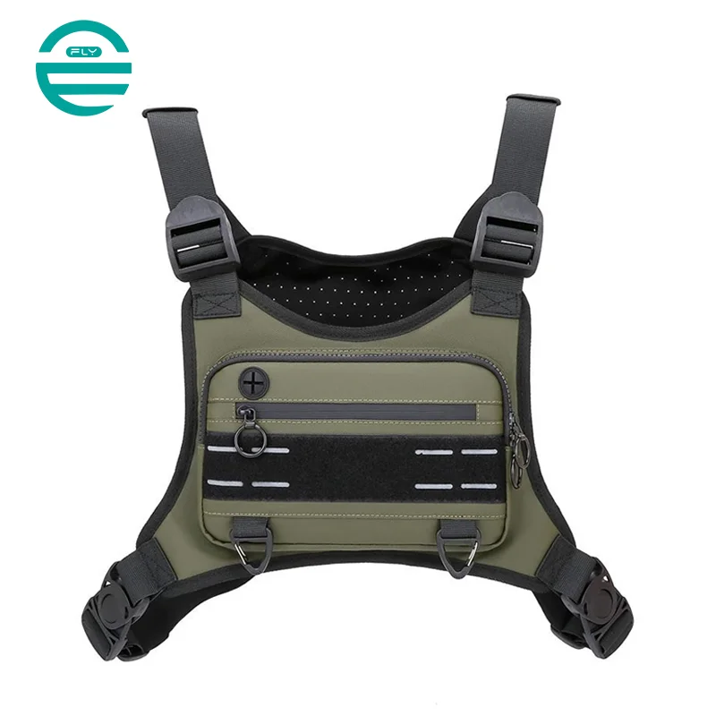 Guangzhou Fuliya Industry Co.,Ltd C-81034 Men's tactical vest chest bag, water-resistant, large capacity, headphone jack, ventilated back, Velcro, and adjustable straps - vest or chest carry for sports, outdoor, and casual.