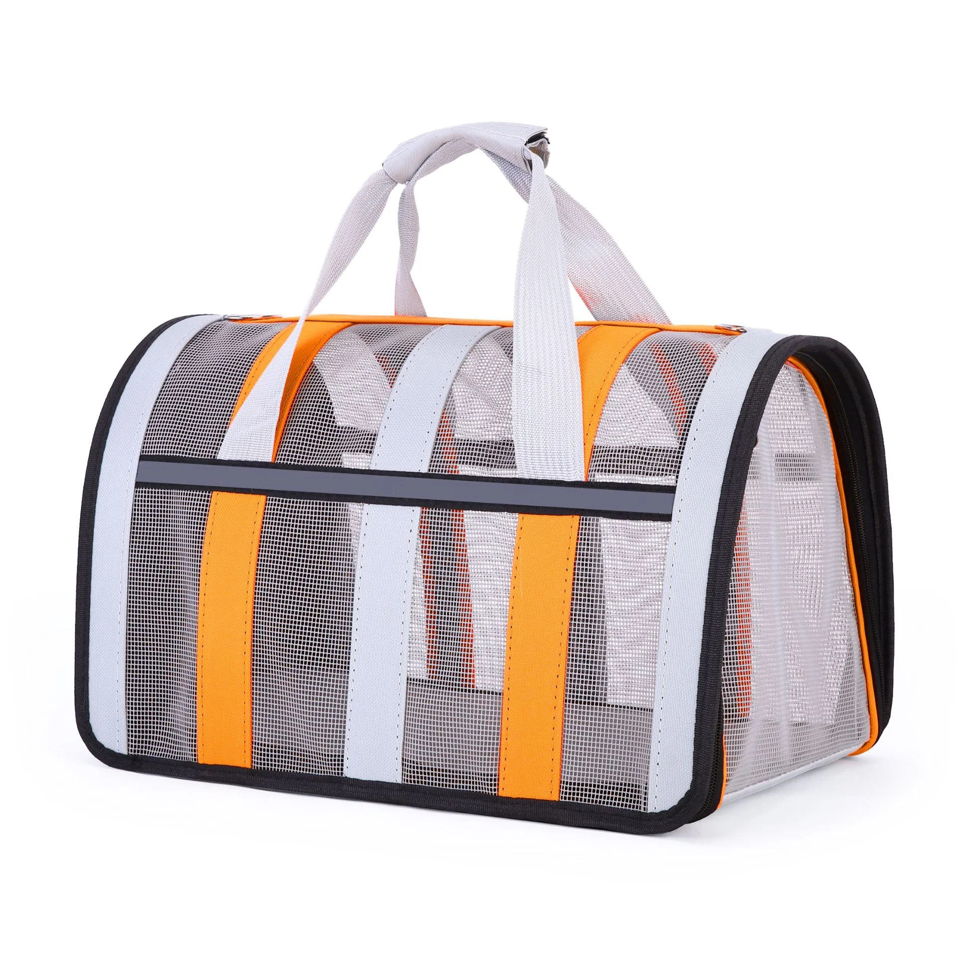 Guangzhou Fuliya Industry Co.,Ltd C-81039 Foldable pet carrier, large capacity with breathable mesh, handle, detachable strap, side zipper opening, and reflective strips - S/M sizes for cats and small dogs in all seasons.