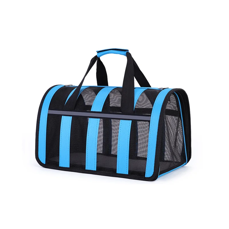 Guangzhou Fuliya Industry Co.,Ltd C-81039 Foldable pet carrier, large capacity with breathable mesh, handle, detachable strap, side zipper opening, and reflective strips - S/M sizes for cats and small dogs in all seasons.