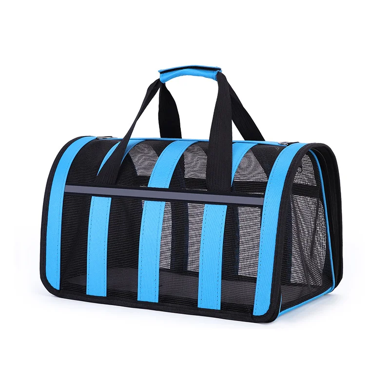 Guangzhou Fuliya Industry Co.,Ltd C-81039 Foldable pet carrier, large capacity with breathable mesh, handle, detachable strap, side zipper opening, and reflective strips - S/M sizes for cats and small dogs in all seasons.