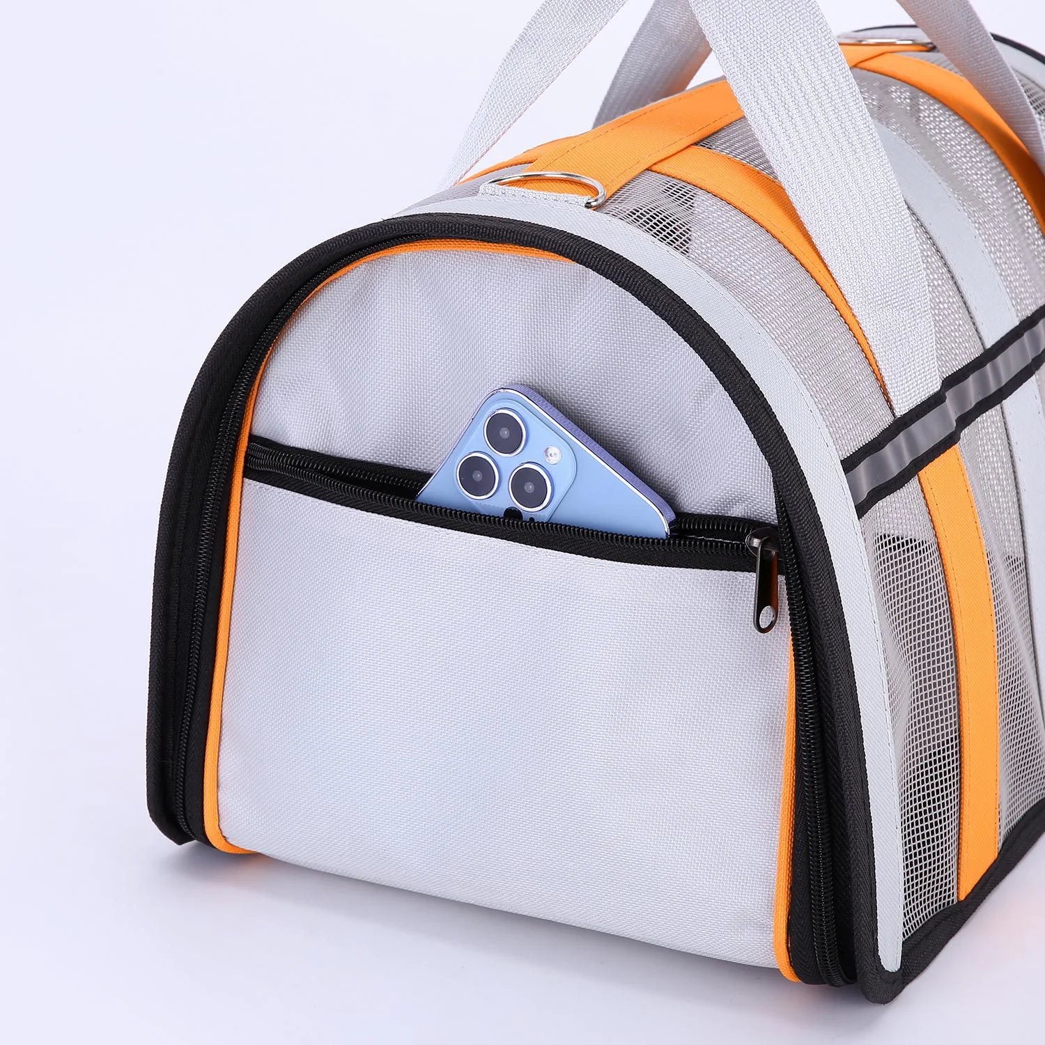 Guangzhou Fuliya Industry Co.,Ltd C-81039 Foldable pet carrier, large capacity with breathable mesh, handle, detachable strap, side zipper opening, and reflective strips - S/M sizes for cats and small dogs in all seasons.