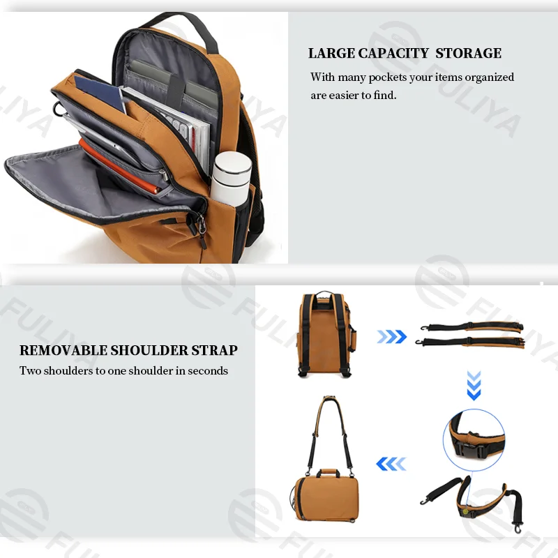 Guangzhou Fuliya Industry Co.,Ltd C-81045 Large-capacity multi-functional Oxford backpack, anti-theft, laptop compartment, side pocket, detachable strap, and luggage strap - backpack or shoulder carry for business, commuting, and travel.