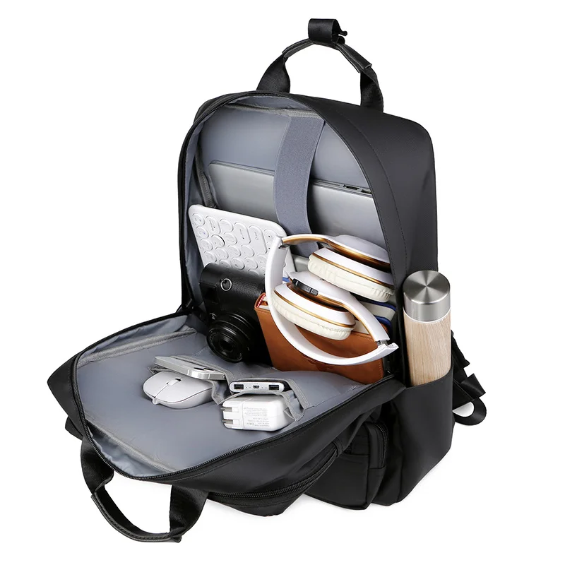 Guangzhou Fuliya Industry Co.,Ltd C-81046 Multi-functional backpack, water-resistant, large capacity, laptop compartment, side pocket, front pocket, and luggage strap - hand or backpack carry for students, commuting, and travel.