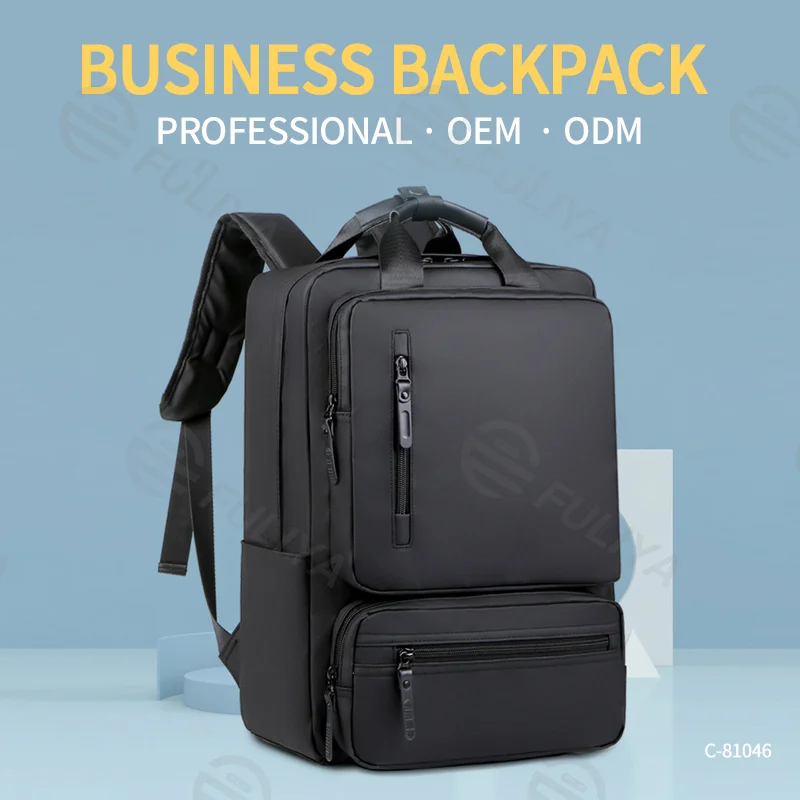 Guangzhou Fuliya Industry Co.,Ltd C-81046 Multi-functional backpack, water-resistant, large capacity, laptop compartment, side pocket, front pocket, and luggage strap - hand or backpack carry for students, commuting, and travel.