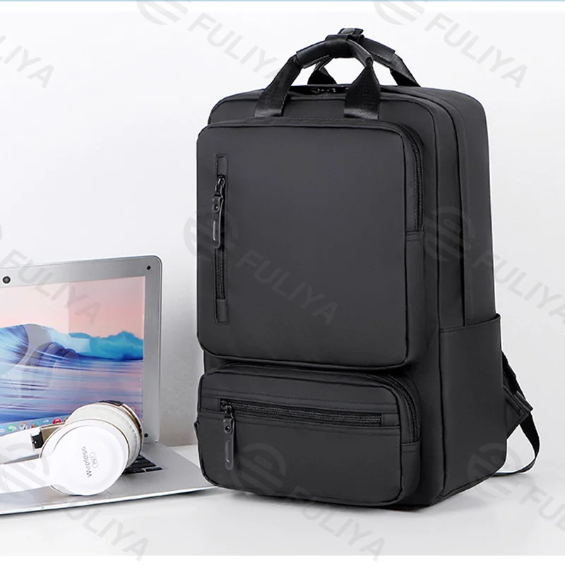 Guangzhou Fuliya Industry Co.,Ltd C-81046 Multi-functional backpack, water-resistant, large capacity, laptop compartment, side pocket, front pocket, and luggage strap - hand or backpack carry for students, commuting, and travel.