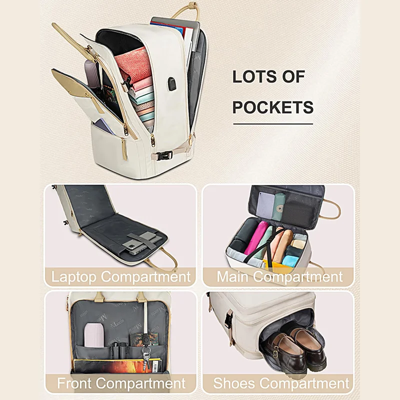 Guangzhou Fuliya Industry Co.,Ltd C-81049 Large-capacity travel backpack, expandable, laptop compartment, shoe compartment, USB port, hidden pocket, tote handle, and luggage strap - hand or backpack carry for travel, business trips, and daily use.