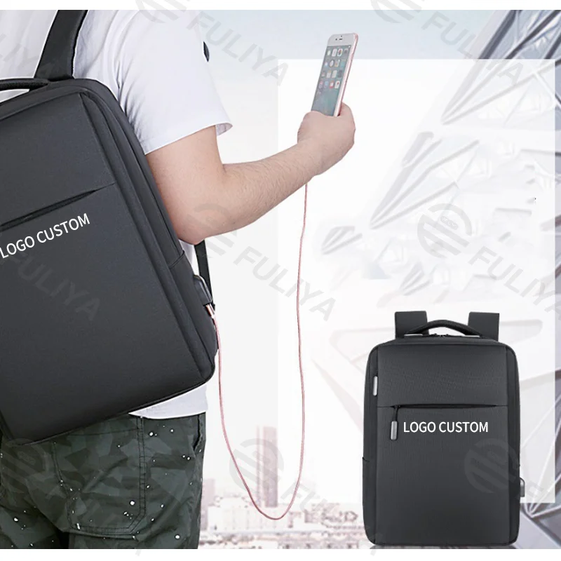 Guangzhou Fuliya Industry Co.,Ltd C-81051 Business commuter backpack, water-resistant, large capacity, laptop compartment, external USB port, dual zipper, and honeycomb breathable back panel, customizable logo - for work, business trips, and travel.