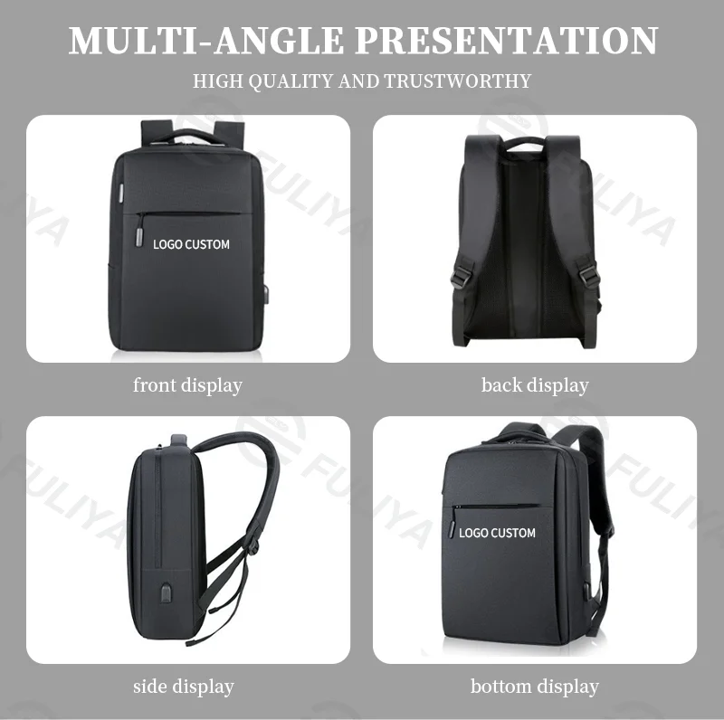 Guangzhou Fuliya Industry Co.,Ltd C-81051 Business commuter backpack, water-resistant, large capacity, laptop compartment, external USB port, dual zipper, and honeycomb breathable back panel, customizable logo - for work, business trips, and travel.