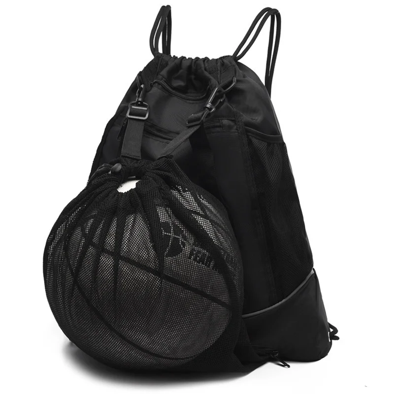 Guangzhou Fuliya Industry Co.,Ltd C-81053 Multi-functional sports drawstring backpack, large capacity, front mesh pocket for ball or shoes, main pocket for essentials, detachable strap, and thick drawstring - for training, outdoor, and travel.