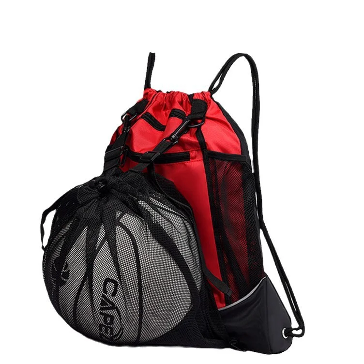 Guangzhou Fuliya Industry Co.,Ltd C-81053 Multi-functional sports drawstring backpack, large capacity, front mesh pocket for ball or shoes, main pocket for essentials, detachable strap, and thick drawstring - for training, outdoor, and travel.