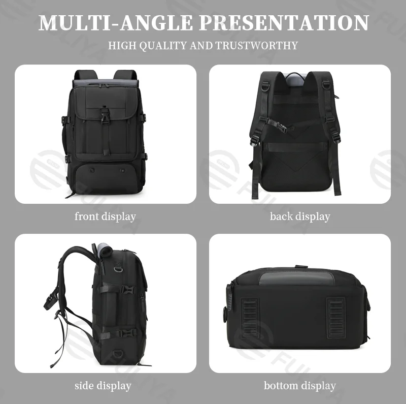 Guangzhou Fuliya Industry Co.,Ltd C-81056 Men's business travel backpack, water-resistant, large capacity, shoe compartment, laptop compartment, hidden straps, and luggage strap - backpack or shoulder carry for business trips, commuting, and short travel.