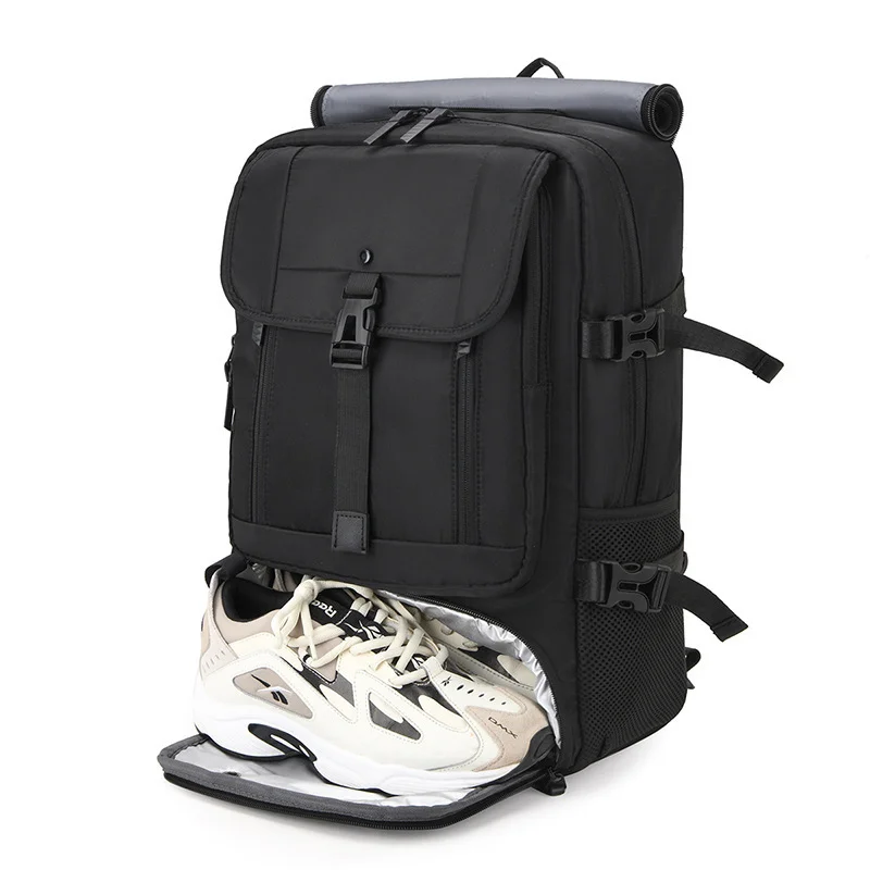Guangzhou Fuliya Industry Co.,Ltd C-81056 Men's business travel backpack, water-resistant, large capacity, shoe compartment, laptop compartment, hidden straps, and luggage strap - backpack or shoulder carry for business trips, commuting, and short travel.