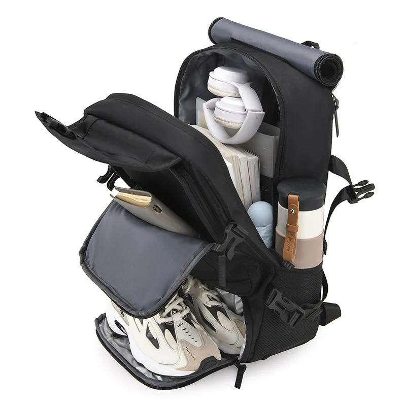 Guangzhou Fuliya Industry Co.,Ltd C-81056 Men's business travel backpack, water-resistant, large capacity, shoe compartment, laptop compartment, hidden straps, and luggage strap - backpack or shoulder carry for business trips, commuting, and short travel.
