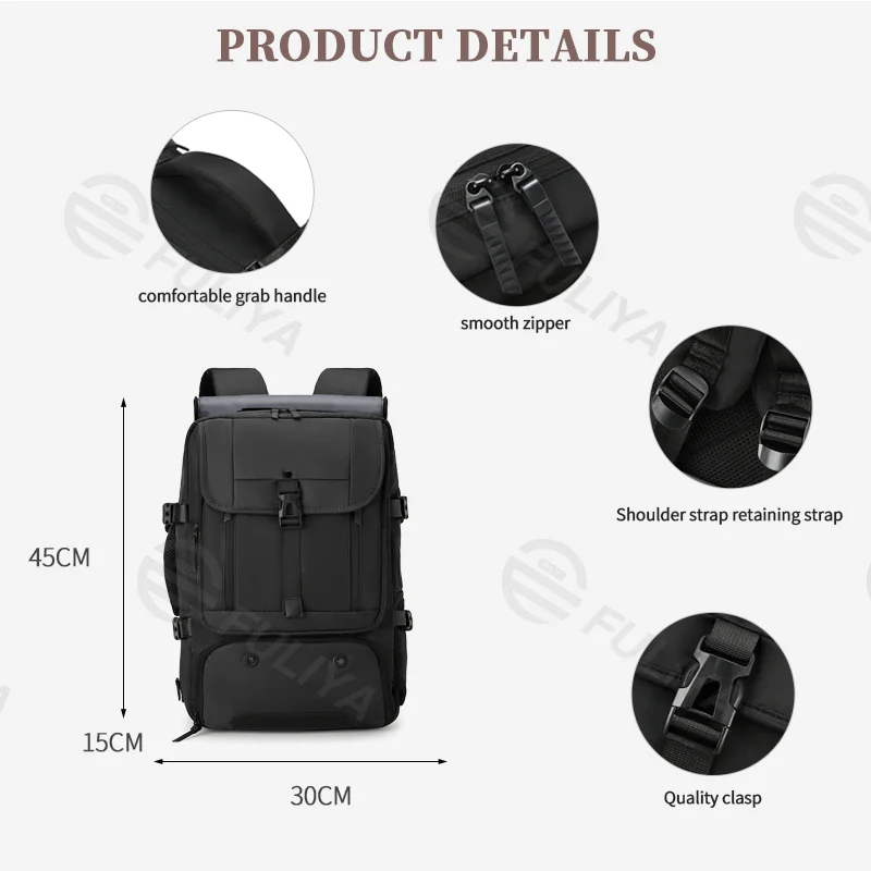 Guangzhou Fuliya Industry Co.,Ltd C-81056 Men's business travel backpack, water-resistant, large capacity, shoe compartment, laptop compartment, hidden straps, and luggage strap - backpack or shoulder carry for business trips, commuting, and short travel.