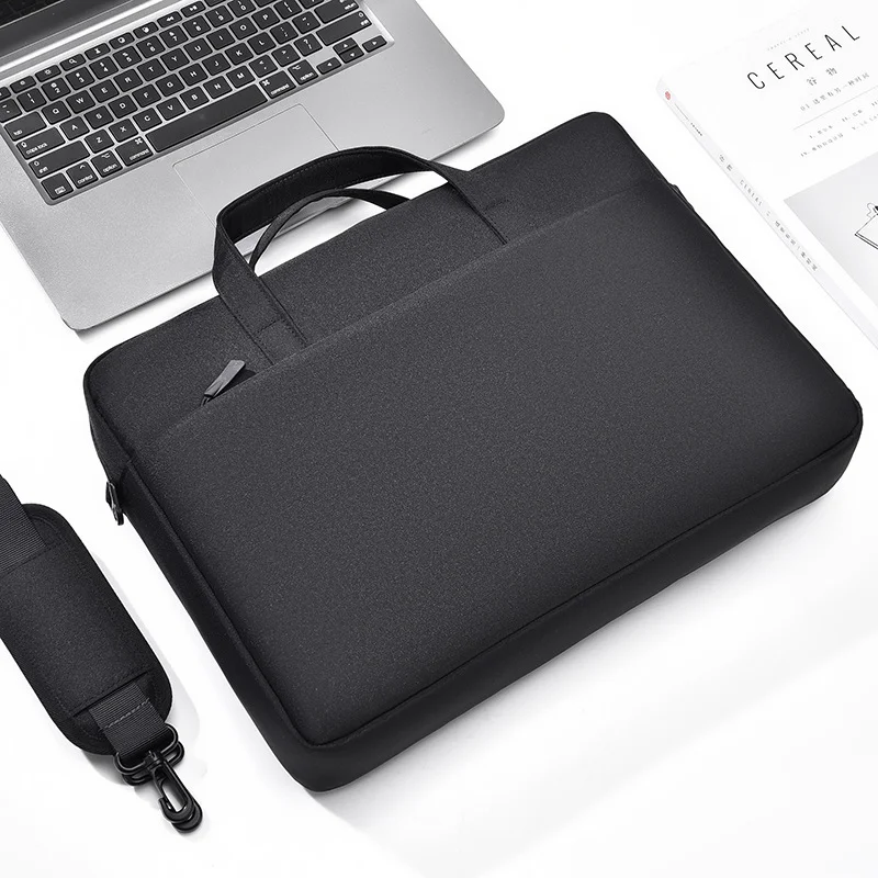 Guangzhou Fuliya Industry Co.,Ltd C-81058 Laptop bag, water-resistant, air cushion shockproof, large capacity, comfortable handle, dual zipper, detachable strap, and luggage strap - hand or shoulder carry for commuting, business, and travel.