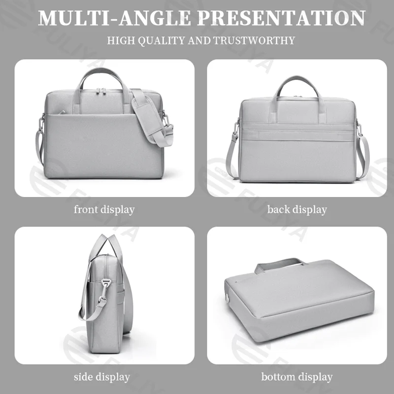 Guangzhou Fuliya Industry Co.,Ltd C-81058 Laptop bag, water-resistant, air cushion shockproof, large capacity, comfortable handle, dual zipper, detachable strap, and luggage strap - hand or shoulder carry for commuting, business, and travel.