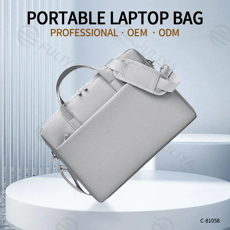 Guangzhou Fuliya Industry Co.,Ltd C-81058 Laptop bag, water-resistant, air cushion shockproof, large capacity, comfortable handle, dual zipper, detachable strap, and luggage strap - hand or shoulder carry for commuting, business, and travel.