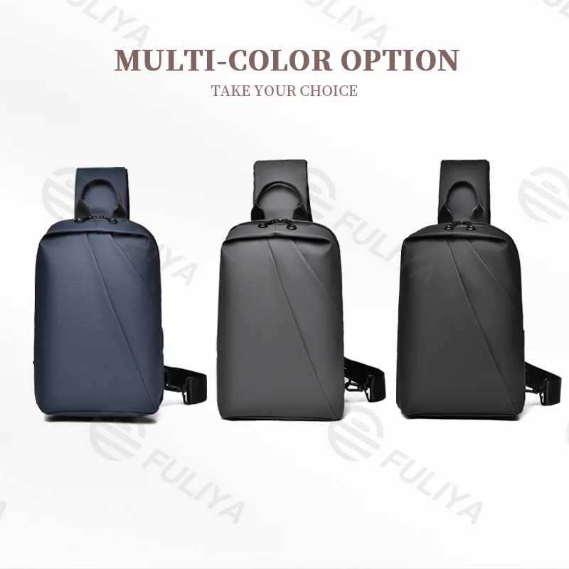 Guangzhou Fuliya Industry Co.,Ltd C-81069 Men's waterproof crossbody chest bag, large capacity, dual zipper, detachable strap, and double D-ring buckle - left/right shoulder alternate carry for outdoor, commuting, and daily use.