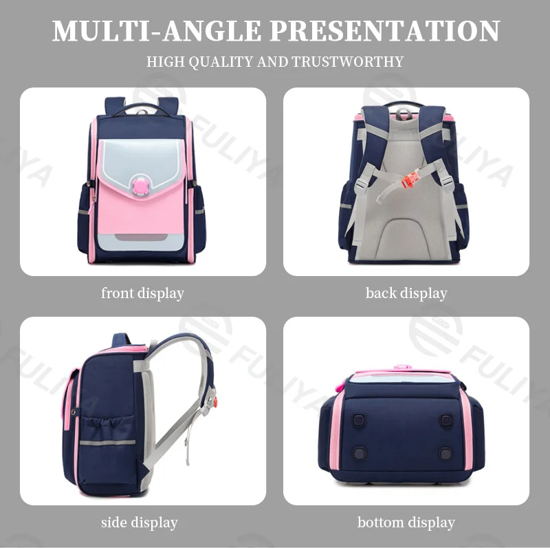 Guangzhou Fuliya Industry Co.,Ltd C-81071 Kids school backpack, water-resistant Oxford fabric, large capacity, one-piece zip-open design, comfortable handle, and widened pressure-relieving shoulder straps - for primary school daily use.